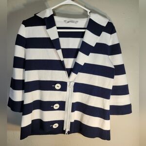 Optimum Navy and White Nautical Striped Knitwear Cardigan Sz S